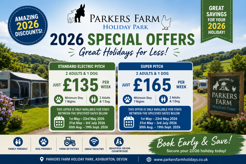 discount offers at parkers farm holiday park 2026 in devon static caravans, tourers and camping